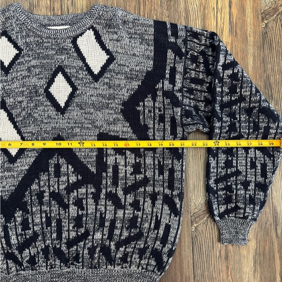Vtg Jed Knit Crew Neck Sweater Mens L Navy Blue White Abstract Grandpa Eclectic - Picture 5 of 9